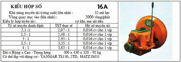 Thông số kỹ thuật Hộp số máy thủy 16A